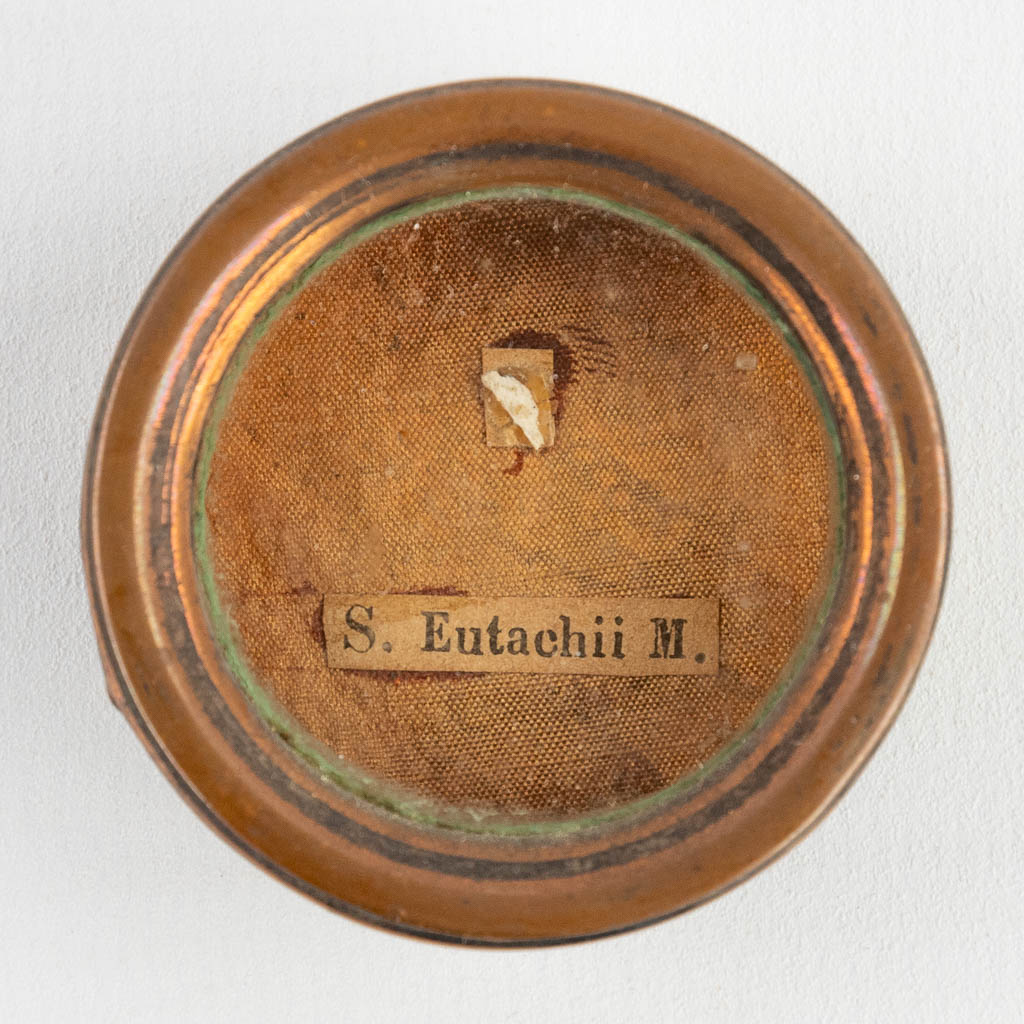 A sealed theca with a relic: Ex Ossibus S. Eustactii M.