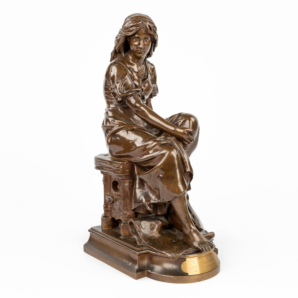 Eugène Antoine AIZELIN (1821-1902) 'Mignon' een beeld, gepatineerd brons. 19de eeuw. (L:23 x W:17 x H:40 cm)
