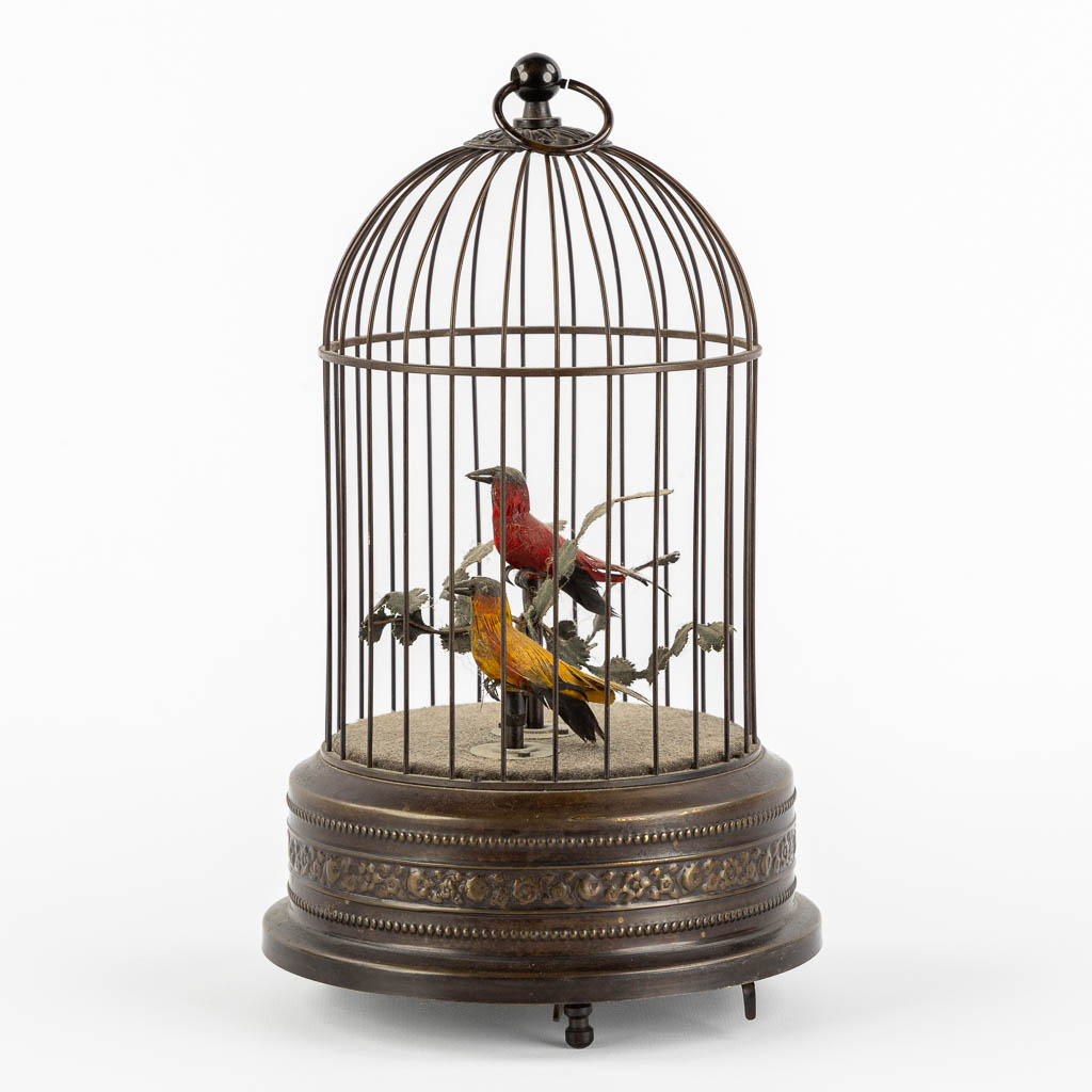  A brass bird-cage automata with two singing birds. 