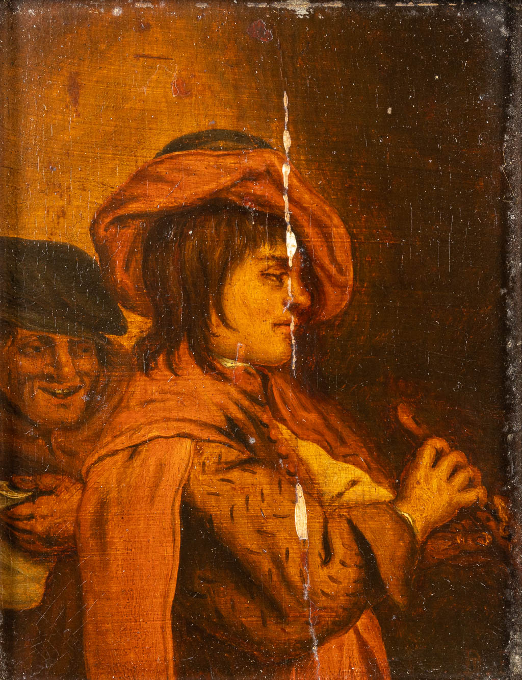 Geen handtekening gevonden 'Portret van een fluitspeler' 18de eeuw, Olie op paneel. Gemonogrammeerd. (13 x 16 cm)