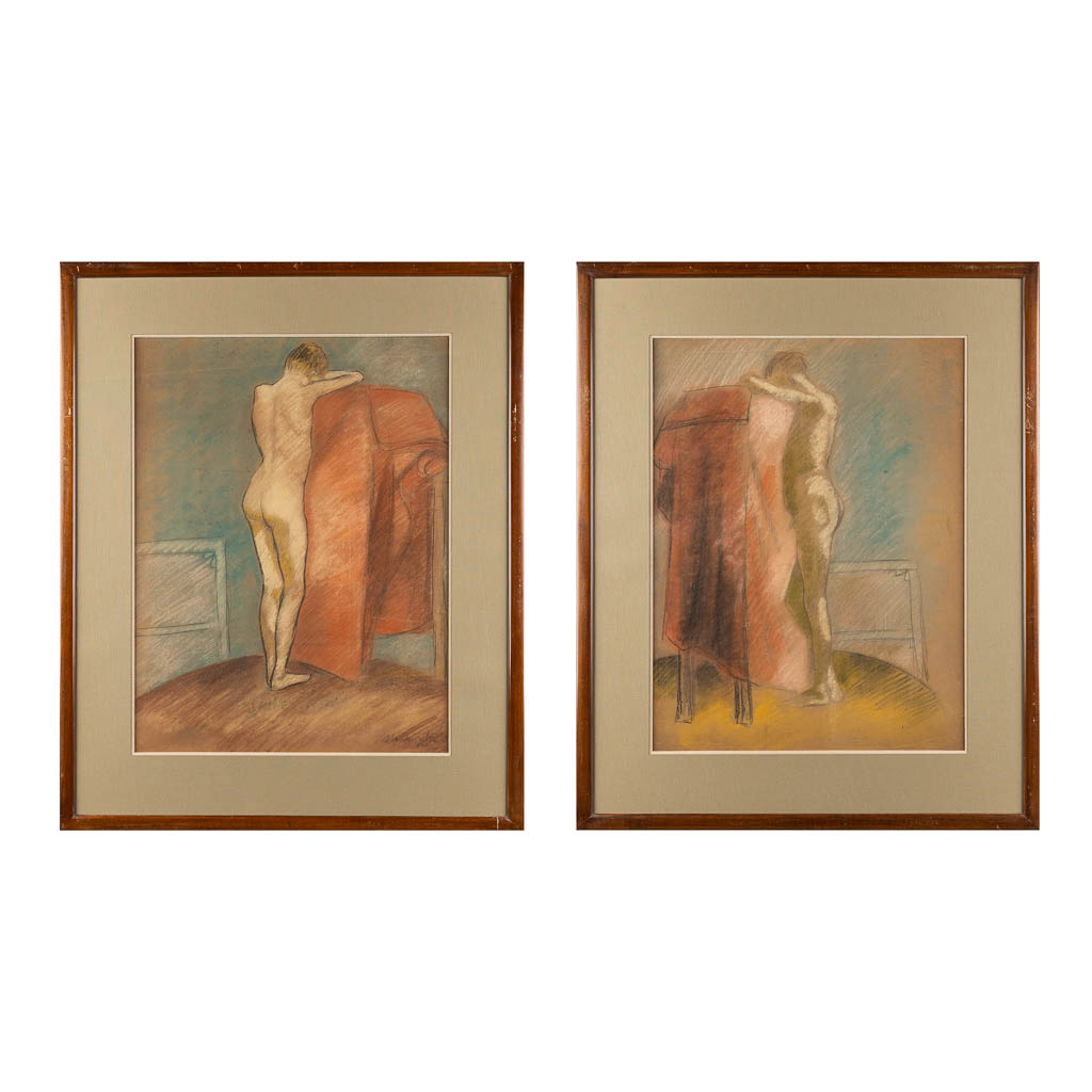 Adriaan VANDEWALLE (1907-1997) 'Mannelijk en Vrouwelijk naakt' gouache op papier. (W:46 x H:62 cm)