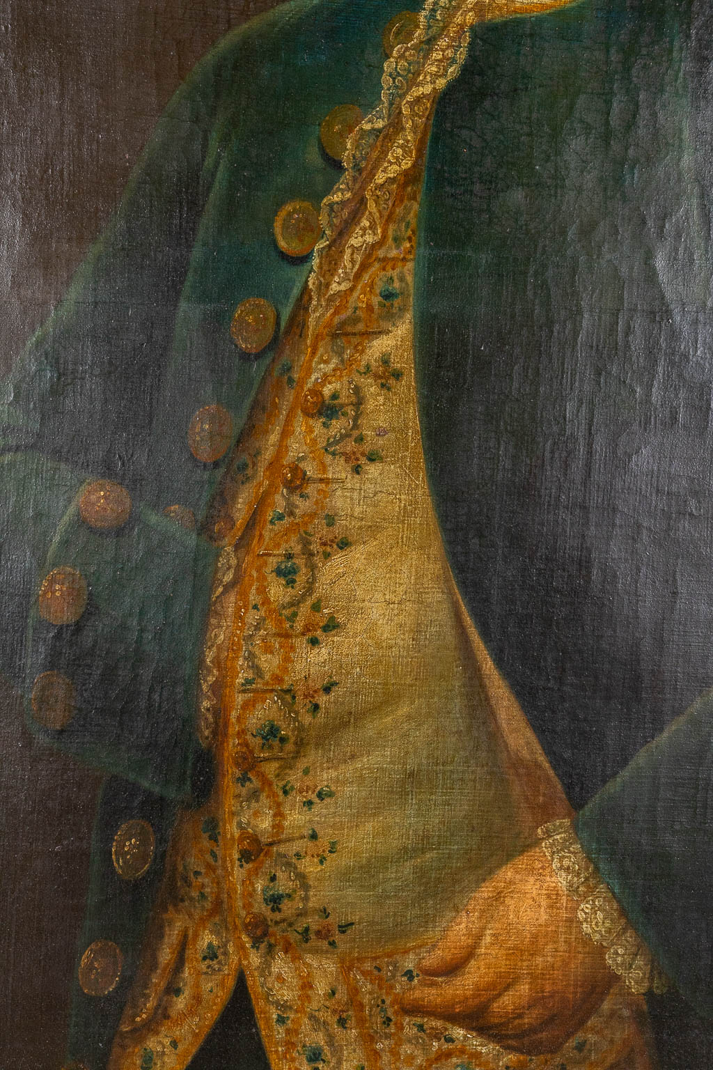 Een antiek portret van een notabele, olie op doek. 18de eeuw. (W:75 x H:97 cm)