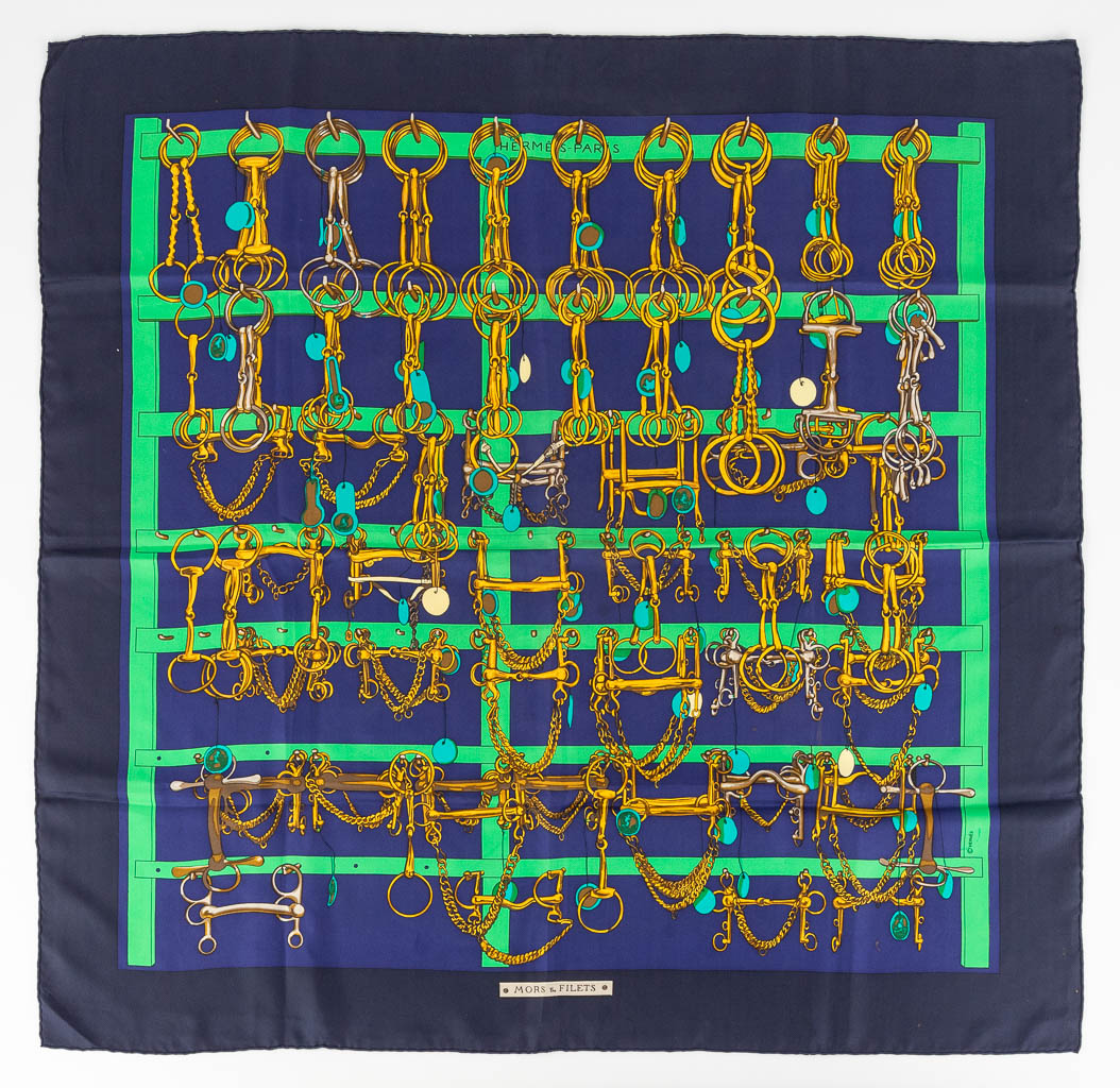 Hermès Paris, a set of 2 silk scarfs. (W:90 x H:90 cm)