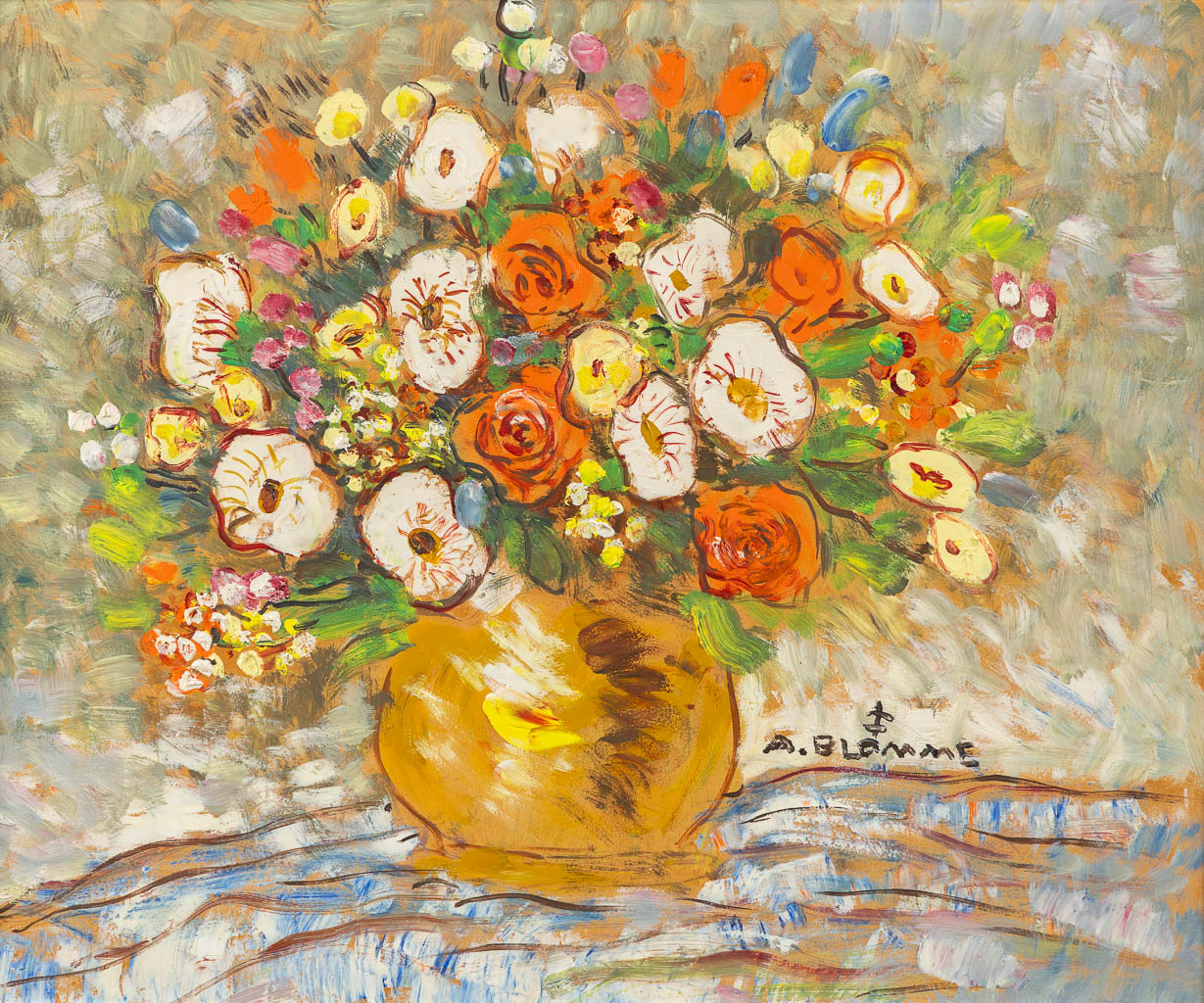 Alfons BLOMME (1889-1979) 'Gouden vaas met Bloemen'. (W:60 x H:50 cm)
