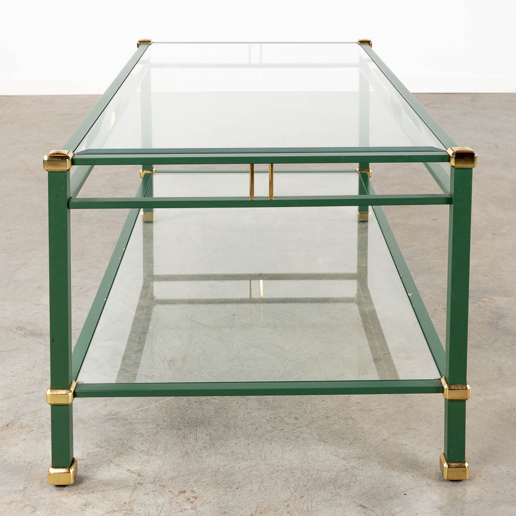 4 matching coffee and side tables, lacquered metal and glass, circa 1980. (D:58 x W:118 x H:46 cm)