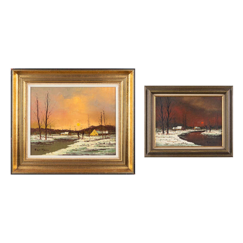 Piet MEES (XX) 'Landschap' twee schilderijen, olie op doek. (W:50 x H:40 cm)