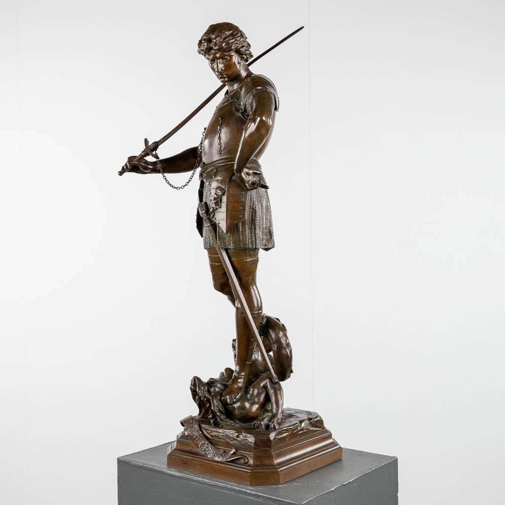 Emile Louis PICAULT (1833-1915) ?Saint Georges and the dragon? patinated bronze. (L: 28 x W: 33 x H: 77 cm)