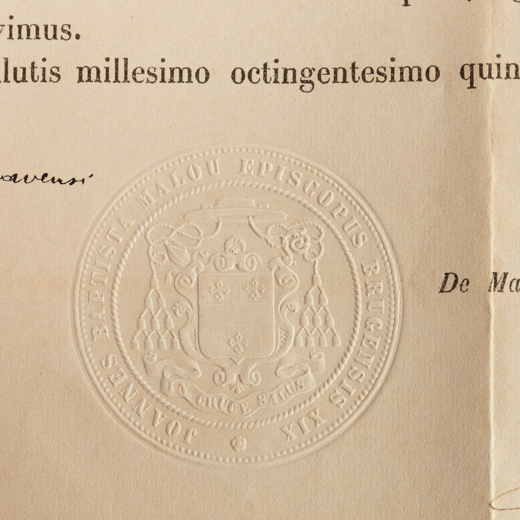 Een verzegelde theca met relikwie: Ex Ossibus Sancta Teresiae, Virginis