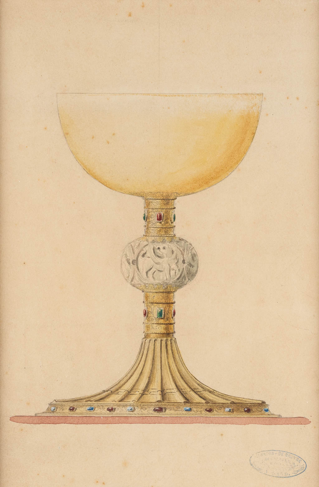 Bourdon-De Bruyne, 'Drawing for a Chalice' watercolour and ink on paper. 19th C. (W:20 x H:30 cm)