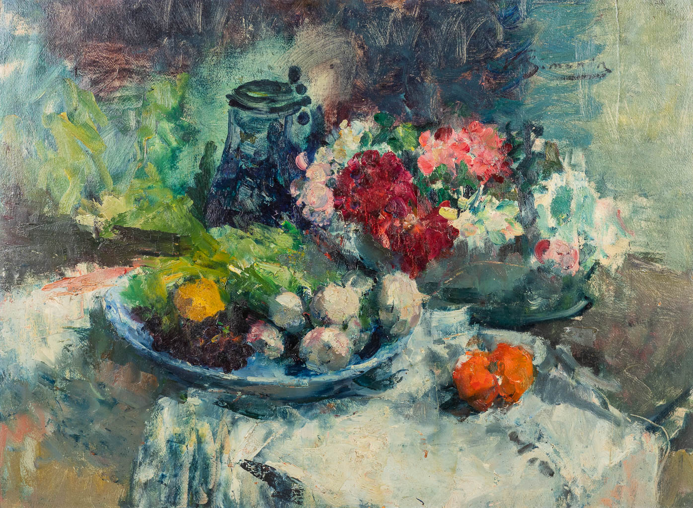Victor SIMONIN (1877-1946) 'stilleven' een schilderij, olie op paneel. (W:89 x H:65 cm)