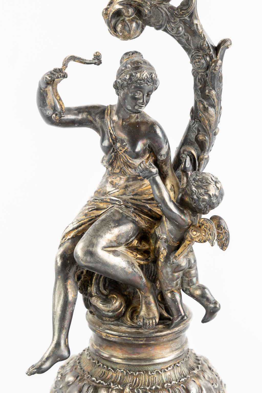 WMF, A large silver-plated candelabra, with an image of Cupid. (L:37 x W:37 x H:57 cm)