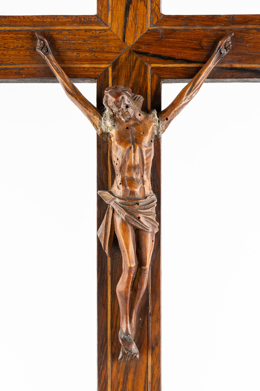 A crucifix with a chapel, mahogany. 19th C. (L:12 x W:24 x H:70 cm)