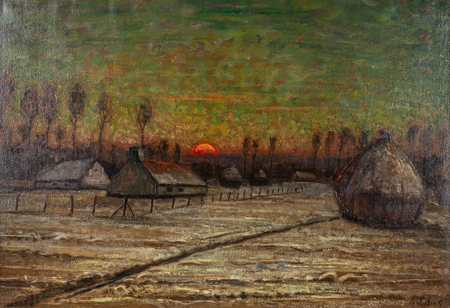 Evariste DE BUCK (1892-1974) 'Zonsondergang' olie op doek. (W:97,5 x H:67,5 cm)
