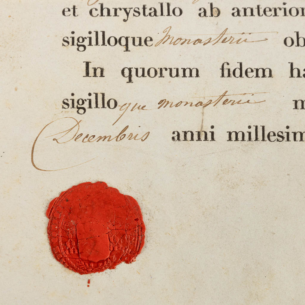 Een verzegelde theca met relikwie: Ex Ossibus S. Septimi