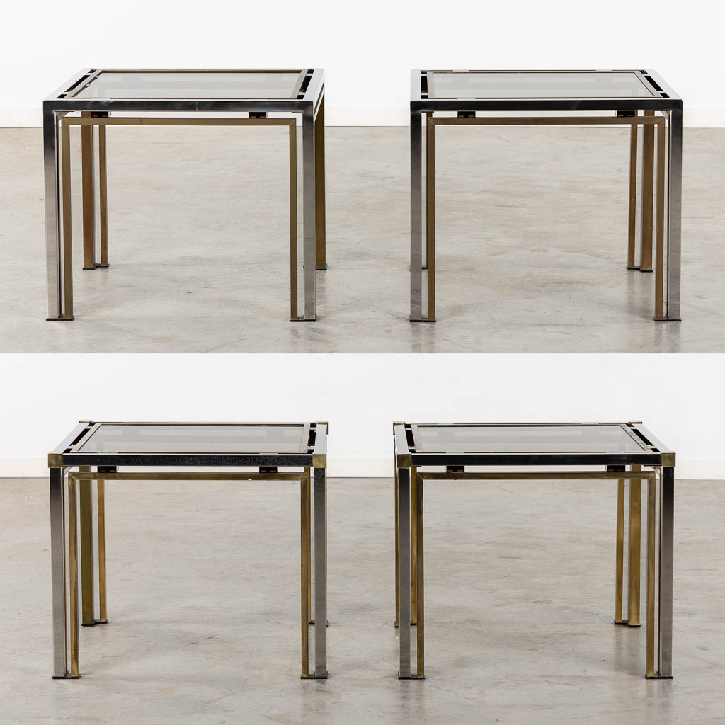 Four identical tables, brass and glass. Dewulf Selection / Belgo Chrome. (L:60 x W:60 x H:50 cm)