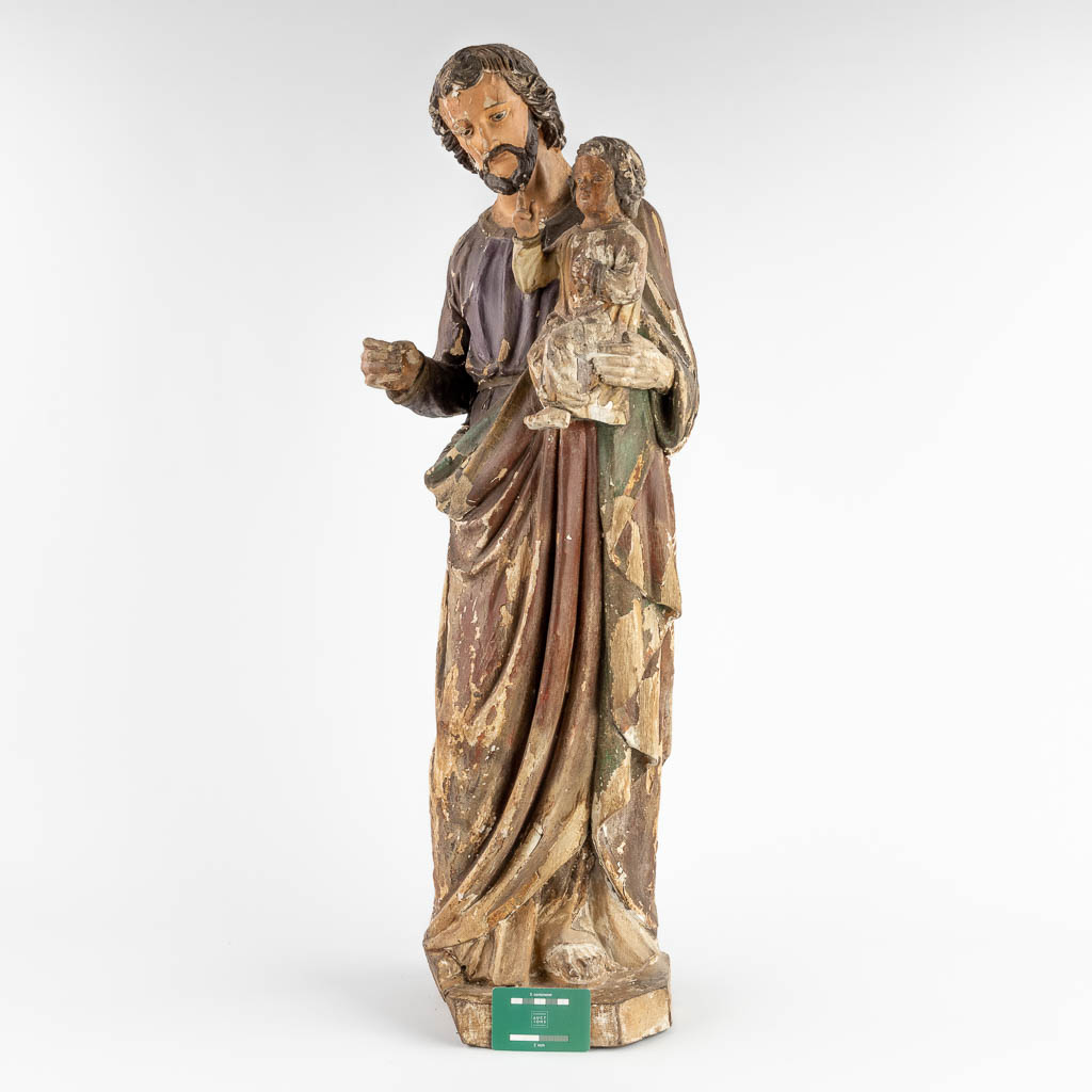 An antique wood-sculpture, Joseph with Child, original polychromy, 19th C. (H:87 cm)