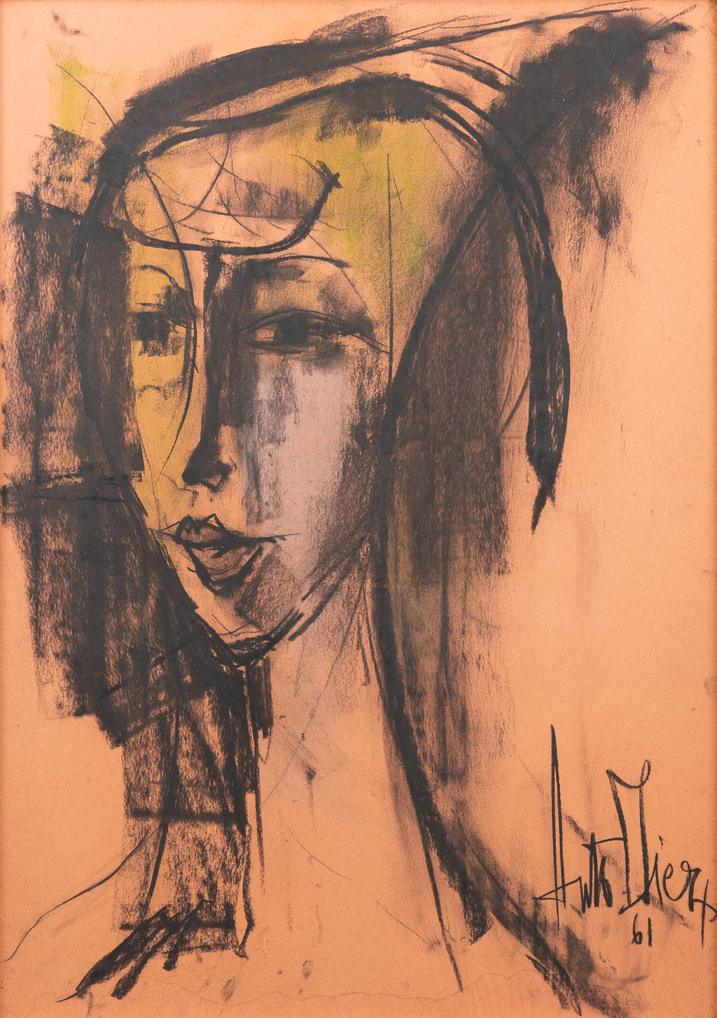 Anto DIEZ (1914-1992) 'Portret' een gemengde techniek op papier. 1961. (50 x 71 cm)