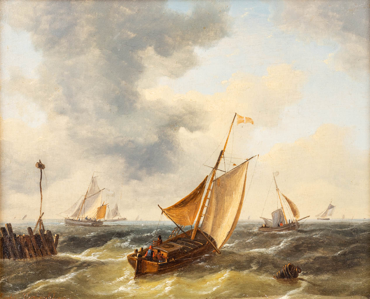 Louis I VERBOECKHOVEN (1802-1889) 'Storm op zee', olie op paneel. (W:18 x H:14 cm)
