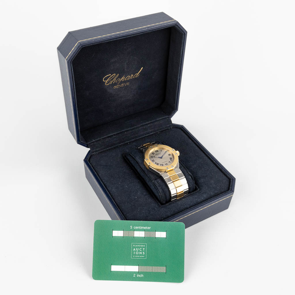Chopard Saint Moritz, a men's wristwatch, 18kt yellow gold and steel. Box and papers. Reference 8300. (W:3,7 cm)