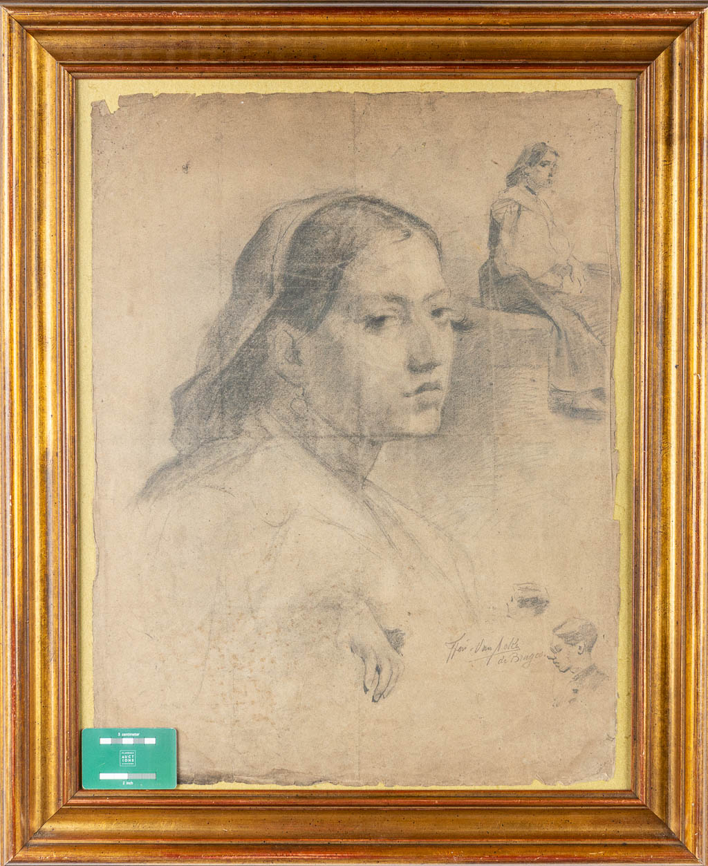 Flori Marie VAN ACKER (1858-1940) 'A study' a drawing, pencil on paper. (47 x 63 cm)