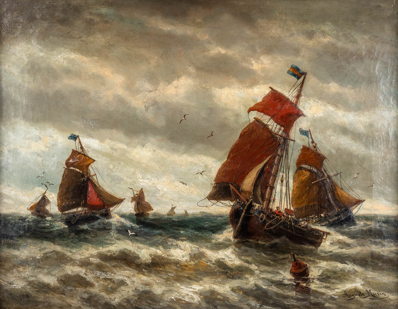 Auguste MUSIN (1852-1923) 'Marine' olie op doek, 1914 (W:64 x H:49 cm)