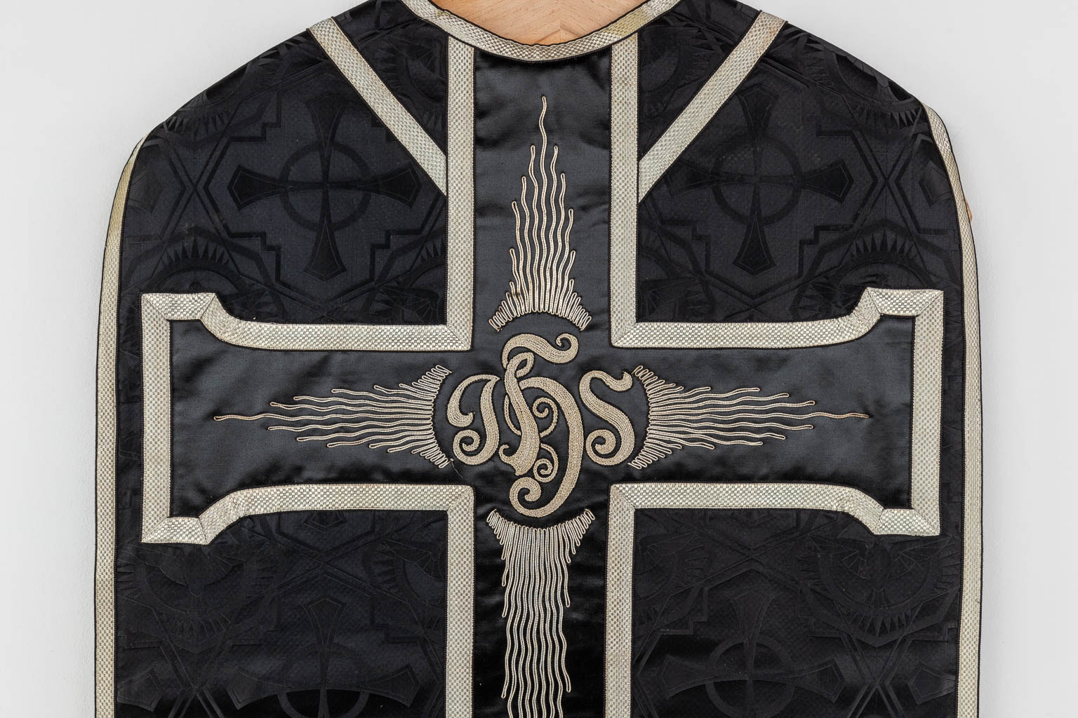 A set of Black Lithurgical Robes, Roman Chasubles, Stola, Manisple and Chalice Veils. 