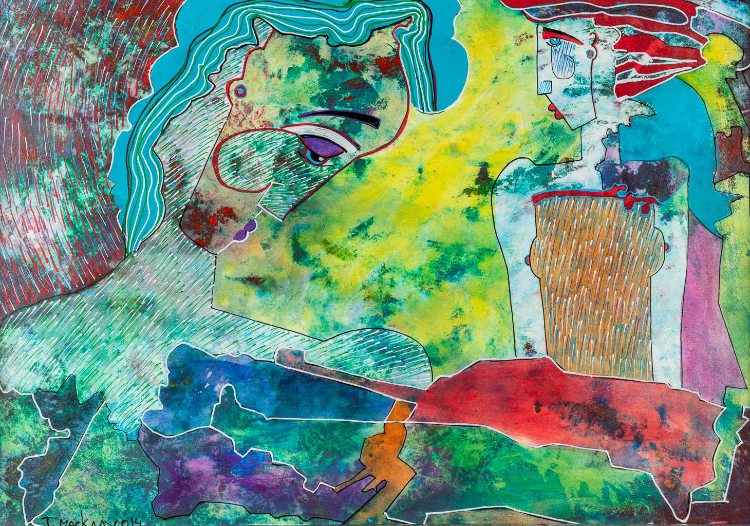 Theo MACKAAY (1950) 'Abstract' olie op papier, 2014. (W:66 x H:46 cm)