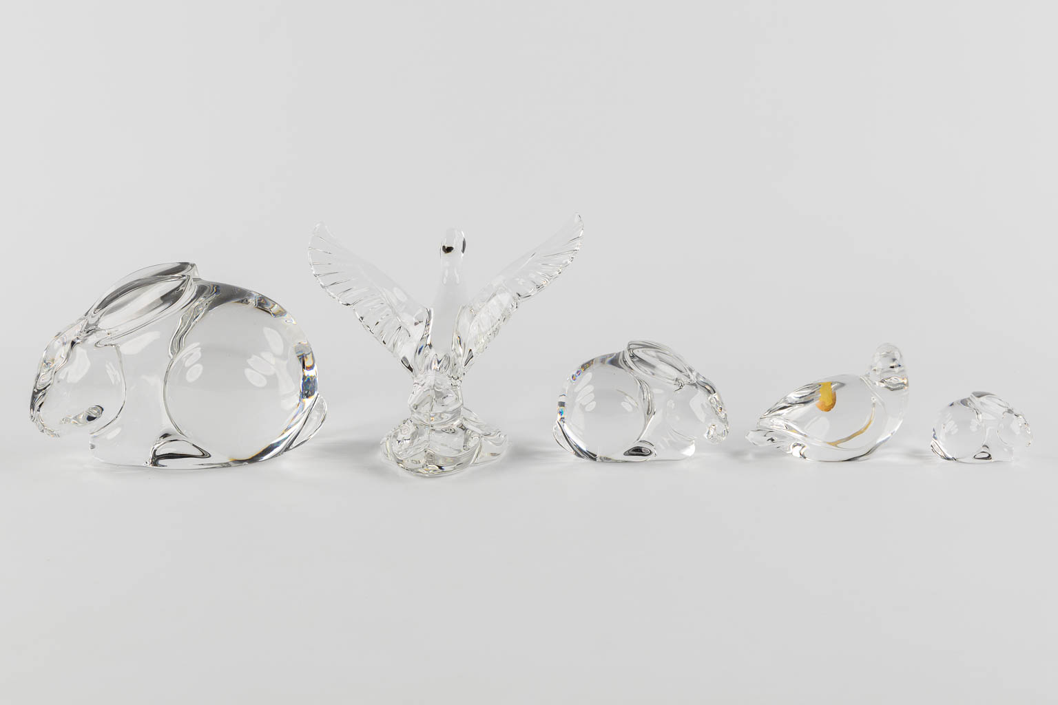 Val Saint Lambert en Murano, 9 sculpturen in kristal en glas. (H:19 cm)