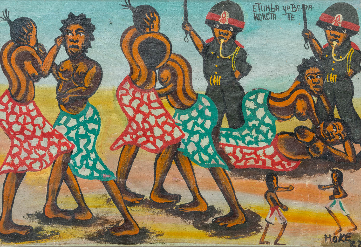 MOKE (1950-2001) 'Het gevecht' olie op doek. 1986 (60 x 42 cm)