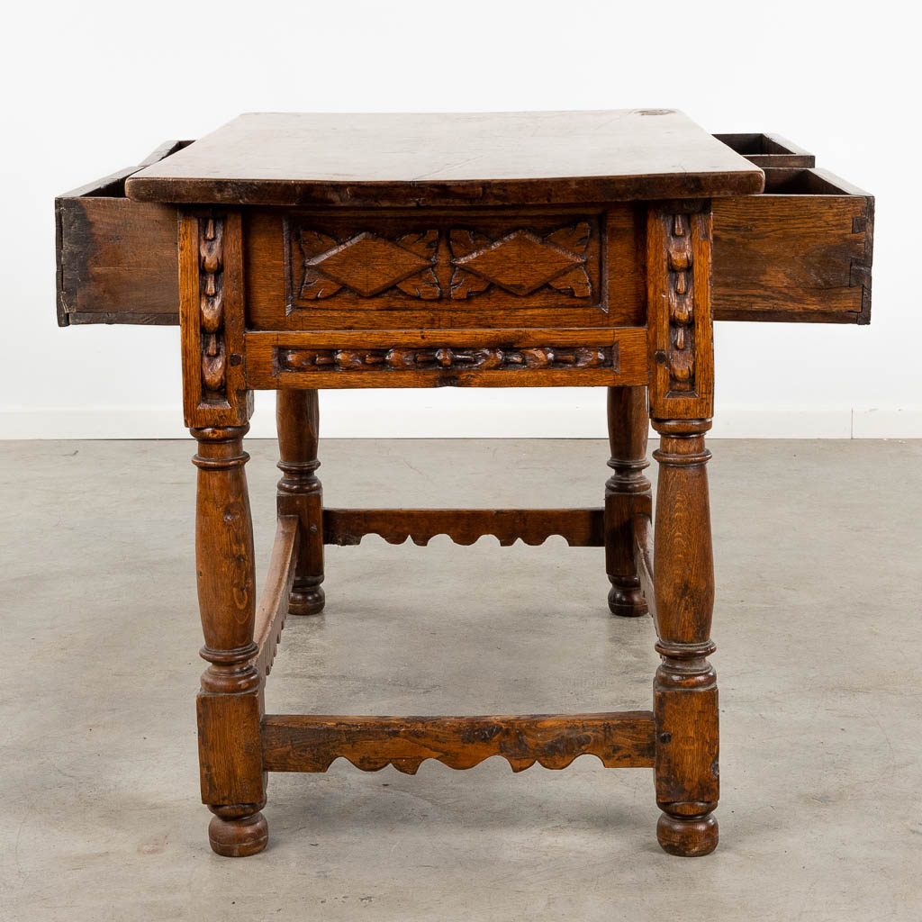 An antique "Table De Milieu", sculptured wood. Spain, 18th C. (D:72 x W:127 x H:82 cm)