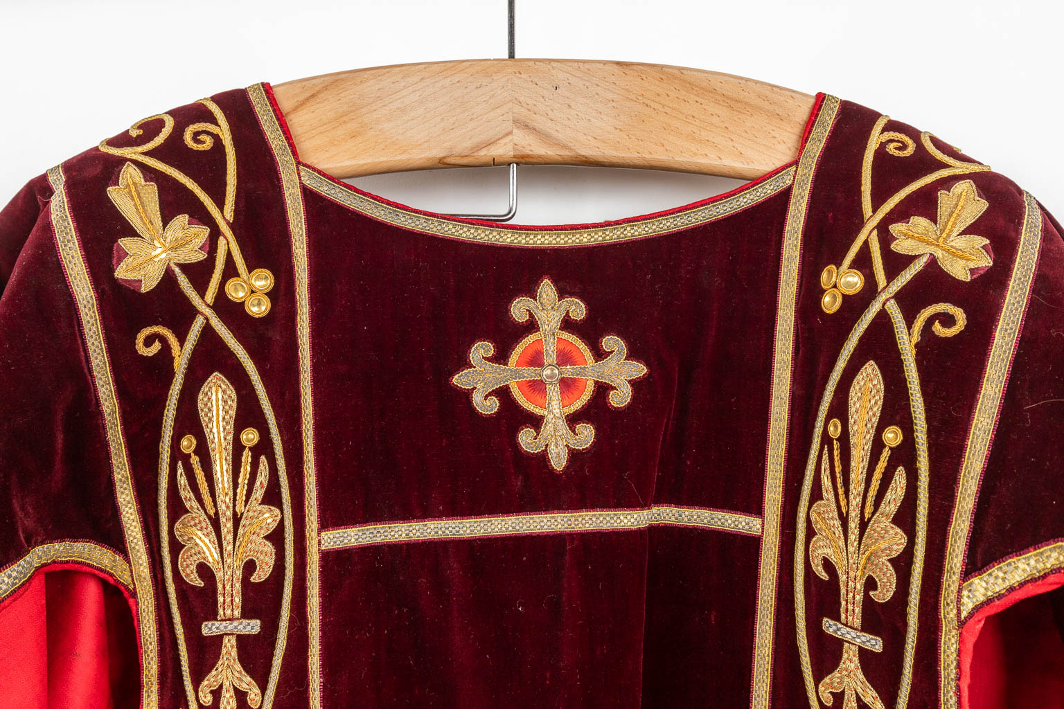 Two Dalmatics and Two Roman Chasubles, thick gold thread embroideries.