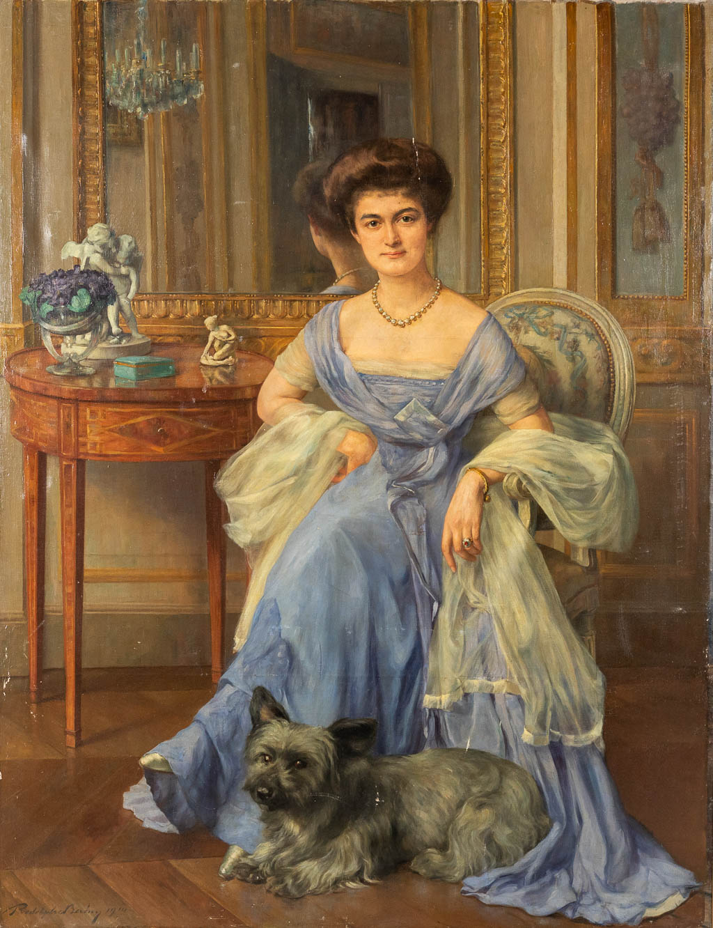 Rudolf BERING (XIX-XX) 'Portret van een dame' olie op doek. (W:134 x H:173 cm)