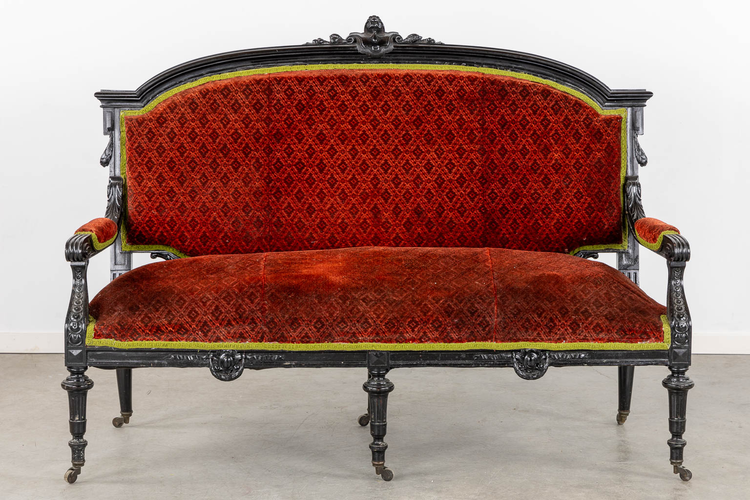 A 6-piece, Louis XVI style salon suite. Circa 1900. (L:71 x W:162 x H:119 cm)