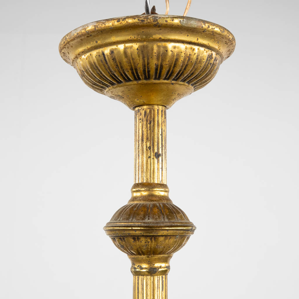 A chandelier, bronze and glass. Circa 1900. (H:70 x D:52 cm)