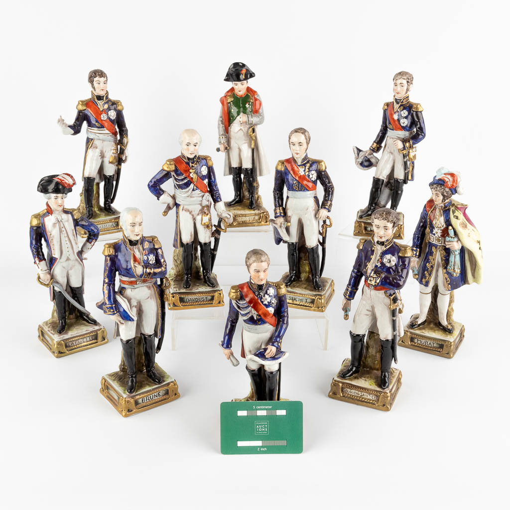 Napoleon Bonaparte and 9 Generals, Polychrome porcelain, 20th C (D:7 x W:9 x H:23 cm)