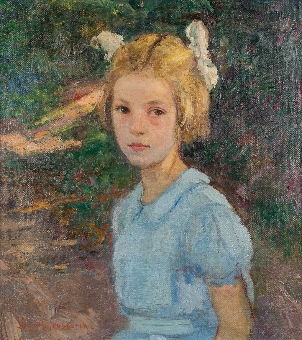 Jan VAN PUYENBROECK (1887-1972) 'Meisje met blauwe jurk' olie op doek (W:50 x H:55 cm)