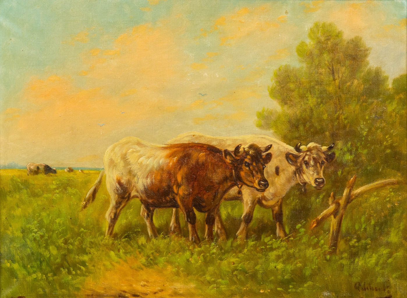 Paul SCHOUTEN (1860-1922) een schilderij van twee koeien. Olie op doek. 