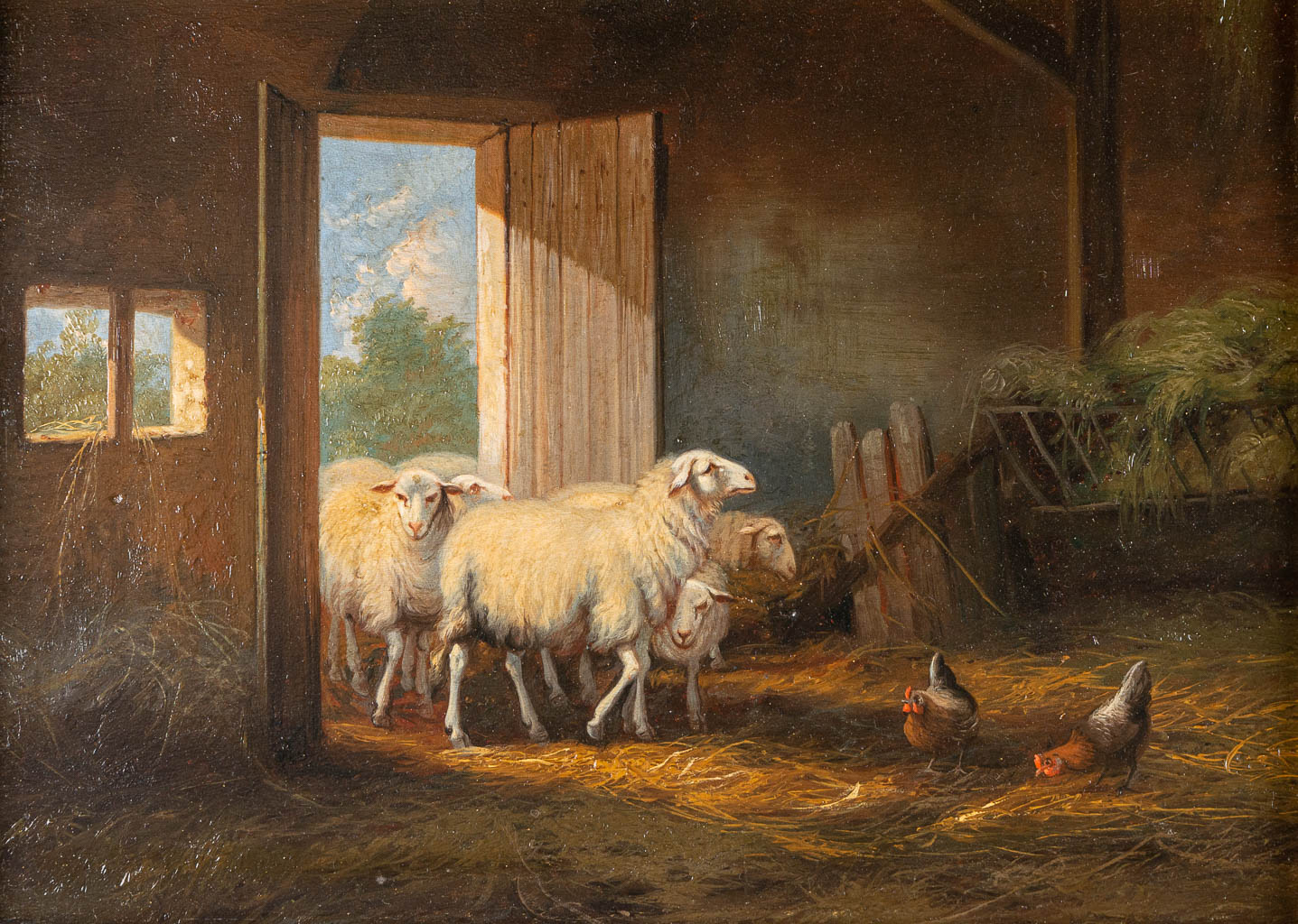 Eugène VERBOECKHOVEN (1798/99-1881)(attr.) 'Schapen in de stal' een schilderij, olie op paneel. (35 x 25 cm)