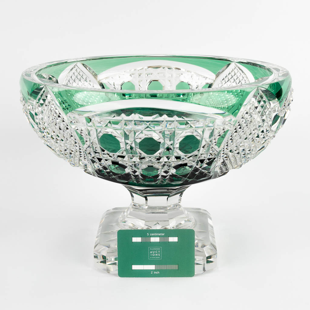 Val Saint Lambert, a bowl from green cut cyrstal. (H:22 x D:31 cm)