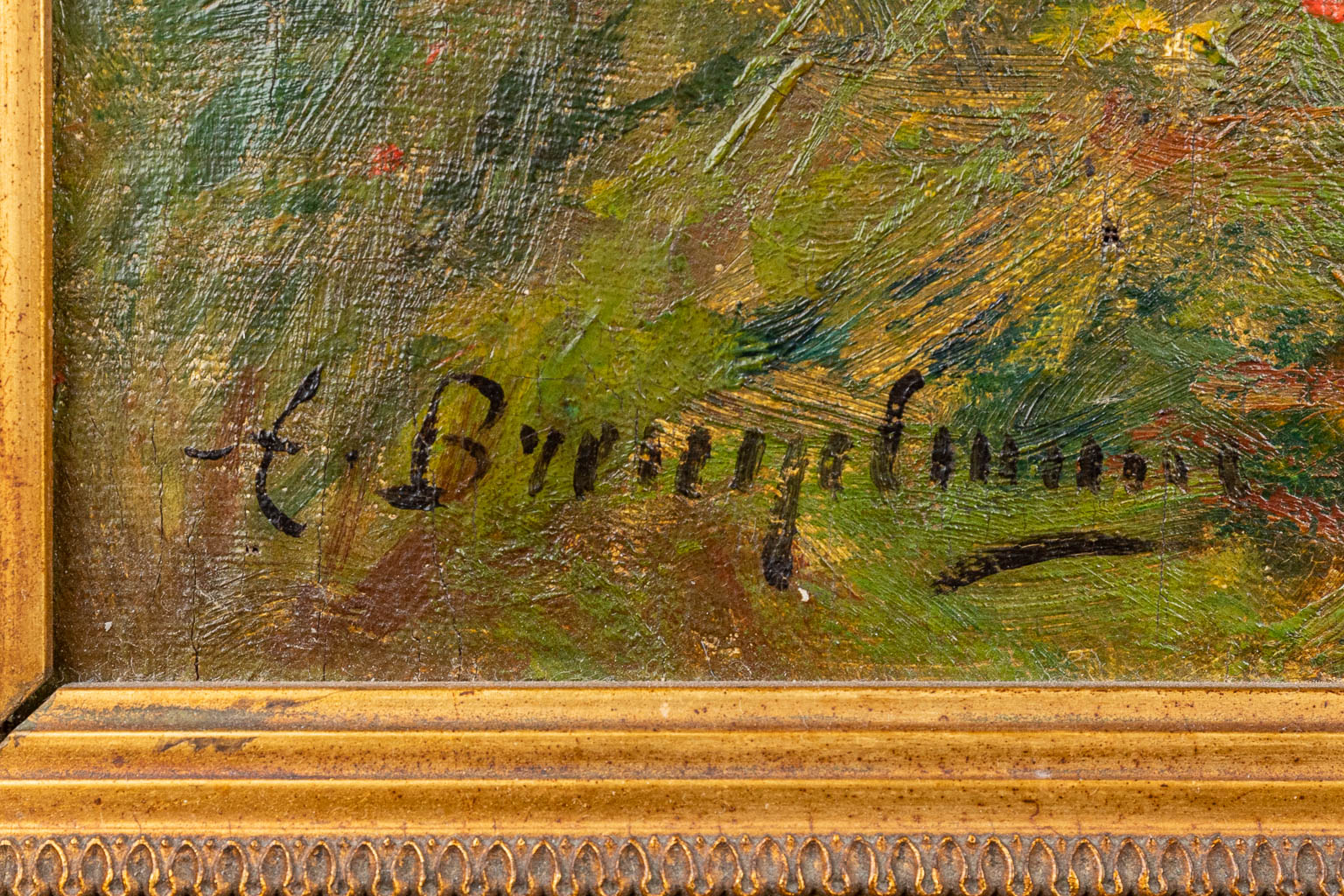 Auguste BREUGELMANS (XIX-XX) 'Landschap met vee' een schilderij, olie op doek. (74 x 54 cm)