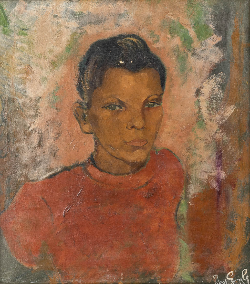 Portrait of a youngman with red pull-over. Oil on canvas. (W:50 x H:60 cm)