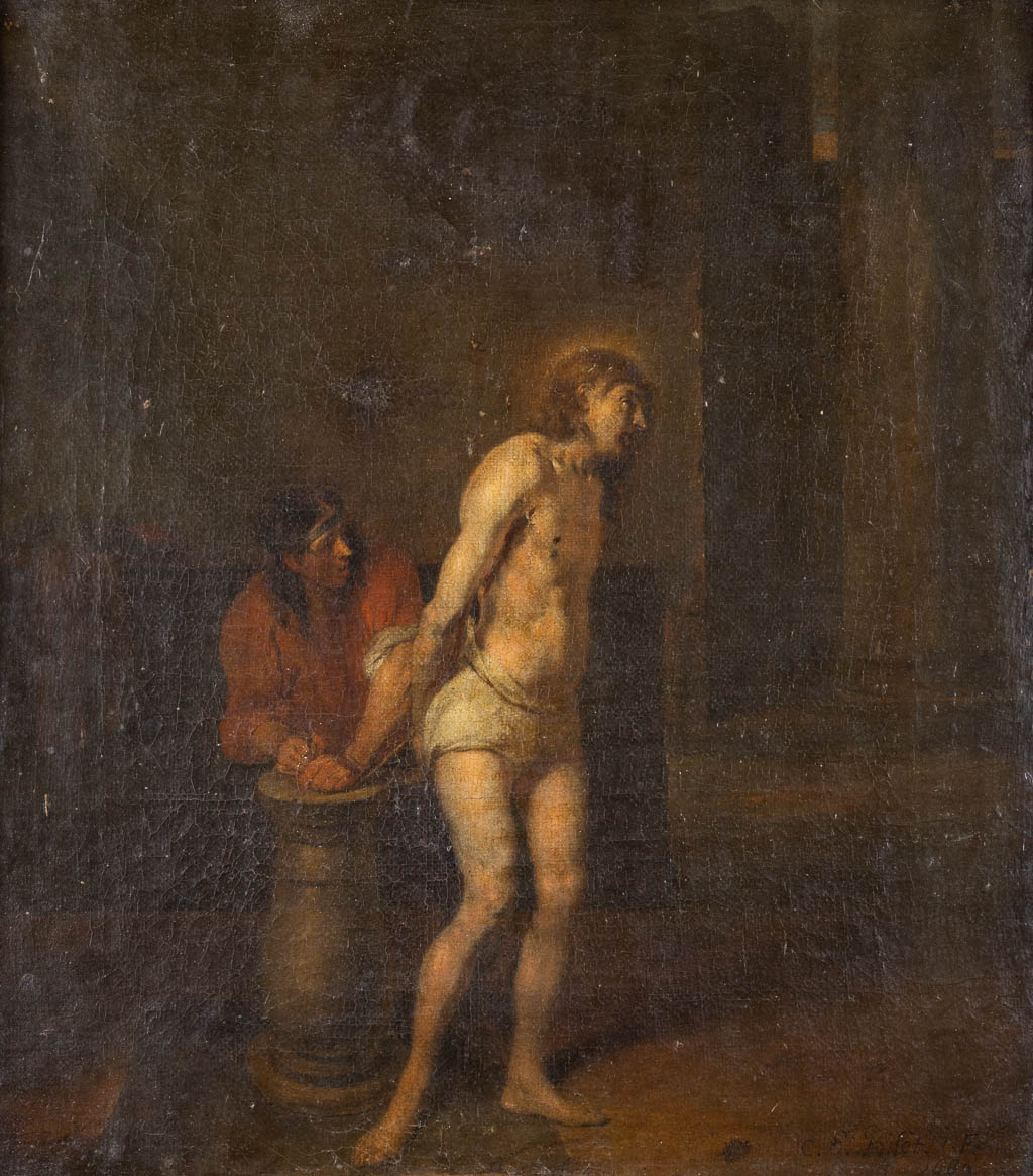 Charles Emmanuel BISET (1633-c.1710) 'Jesus wordt vastgebonden aan de koude steen. Olie op doek. 1680. (W:33 x H:37 cm)