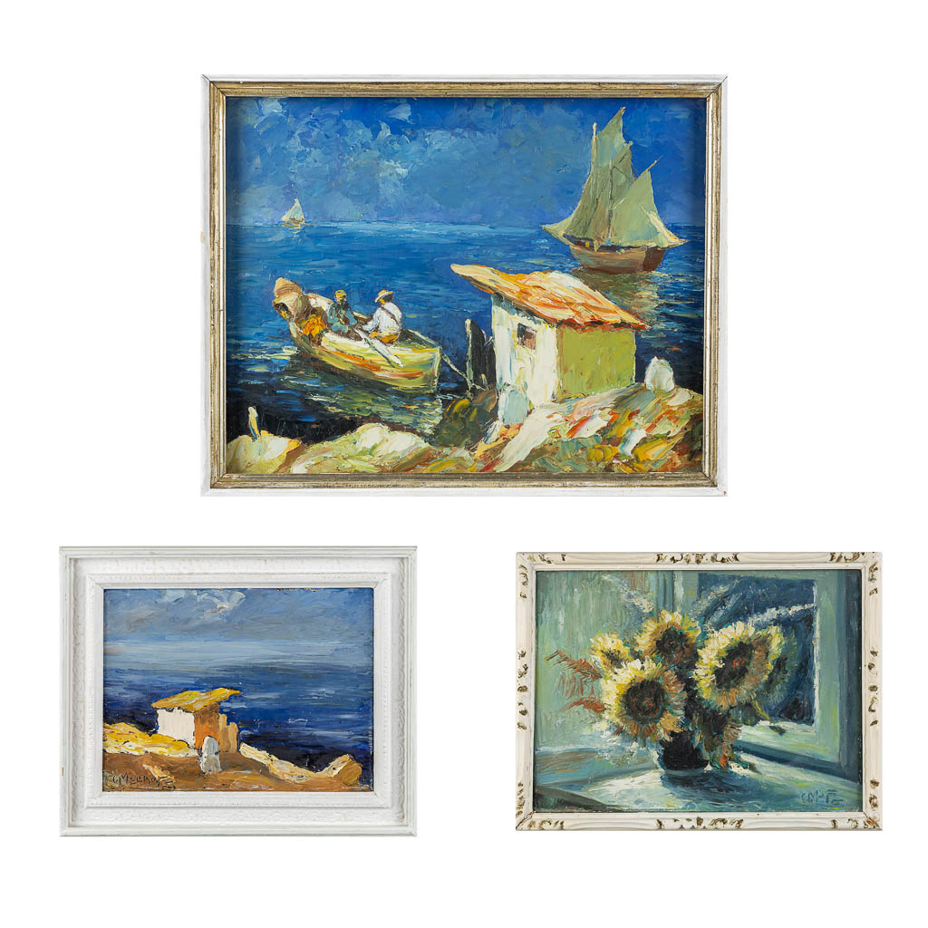 Charles MELIKOFF (XX) 'Drie Schilderijen' . (W:59 x H:47 cm)