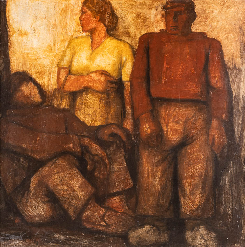 René DE PAUW (1887-1946) 'De Familie' olie op paneel. (W: 71 x H: 72 cm)