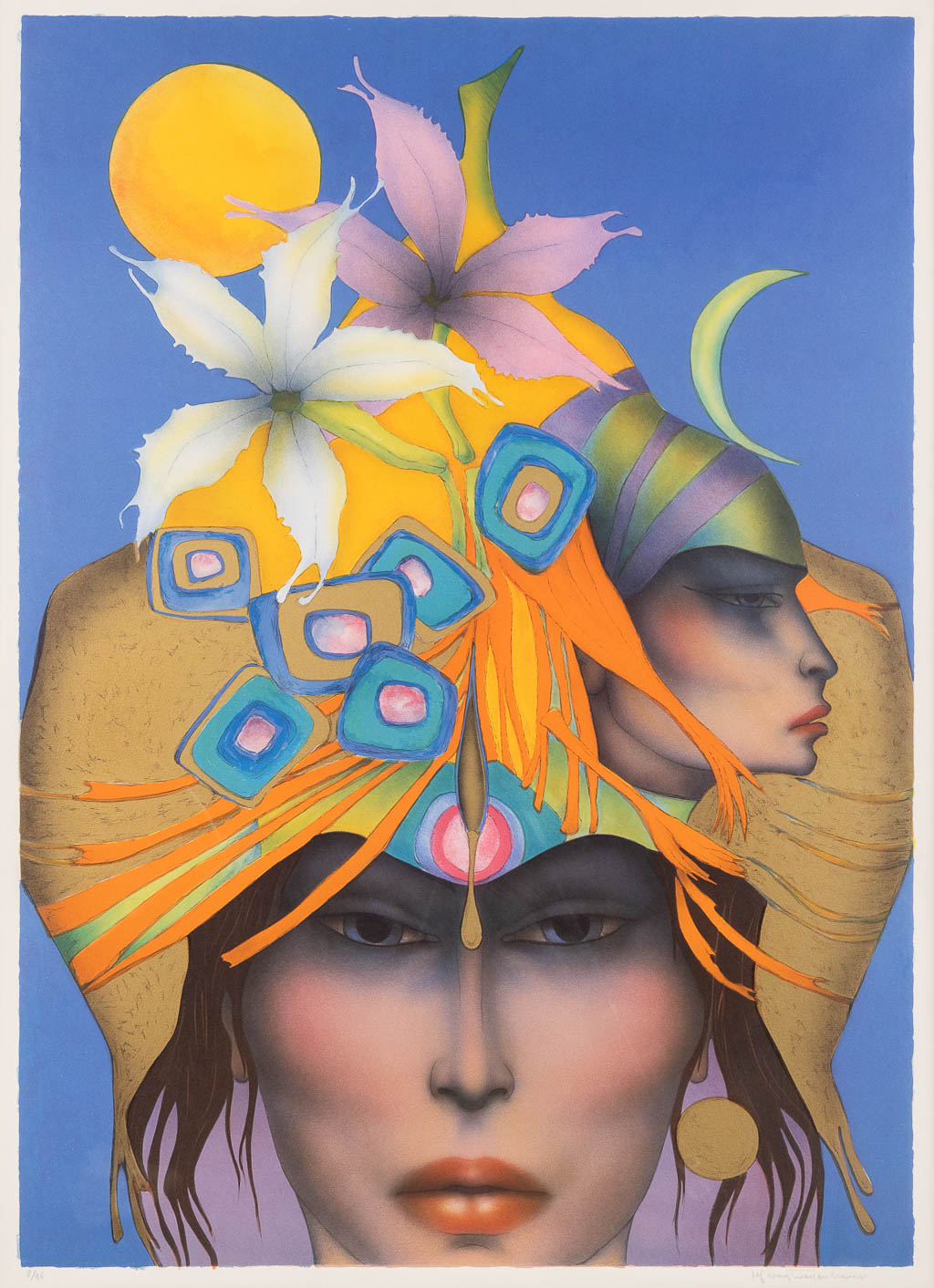 Jef VAN TUERENHOUT (1926-2006) 'Chapeau Des Fleurs' een lithografie. (W: 55 x H: 77 cm)