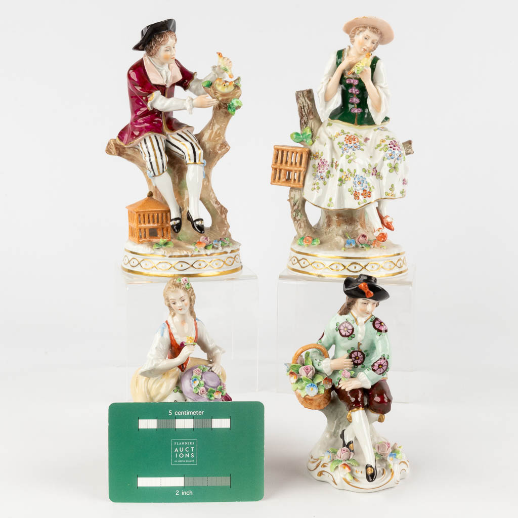 Sitzendorf, 4 figurines, polychrome porcelain. 19th and 20th C. (H:10 x D:9 cm)
