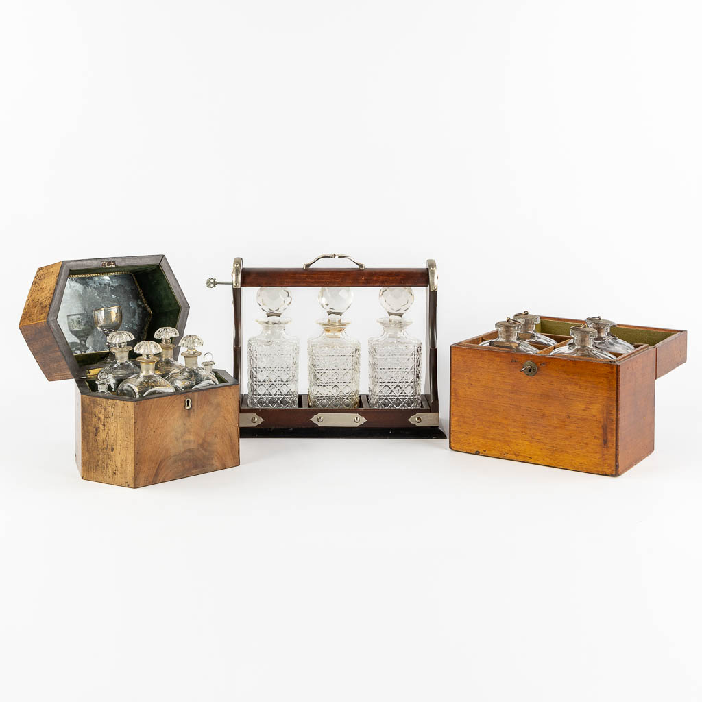Three 'Cave à Liqueur', Liquor boxes. 19th and 20th C. (L:14 x W:35 x H:28 cm)