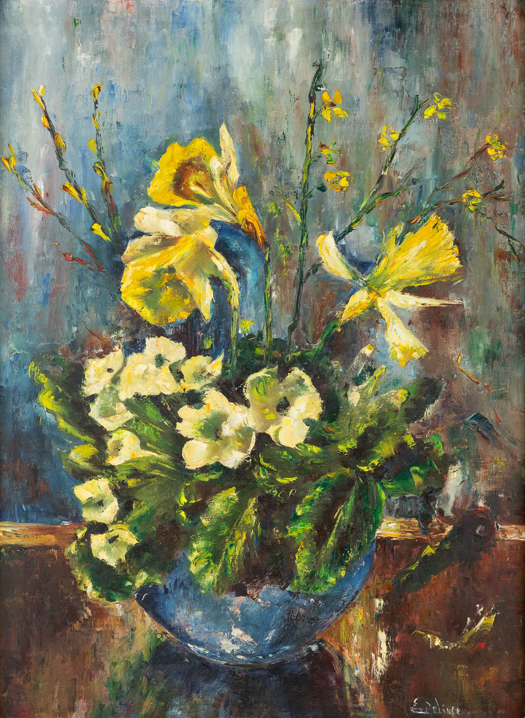 Guillaume EDELINE (1902-1987) 'Bloemen' olie op doek. (W:60 x H:80 cm)
