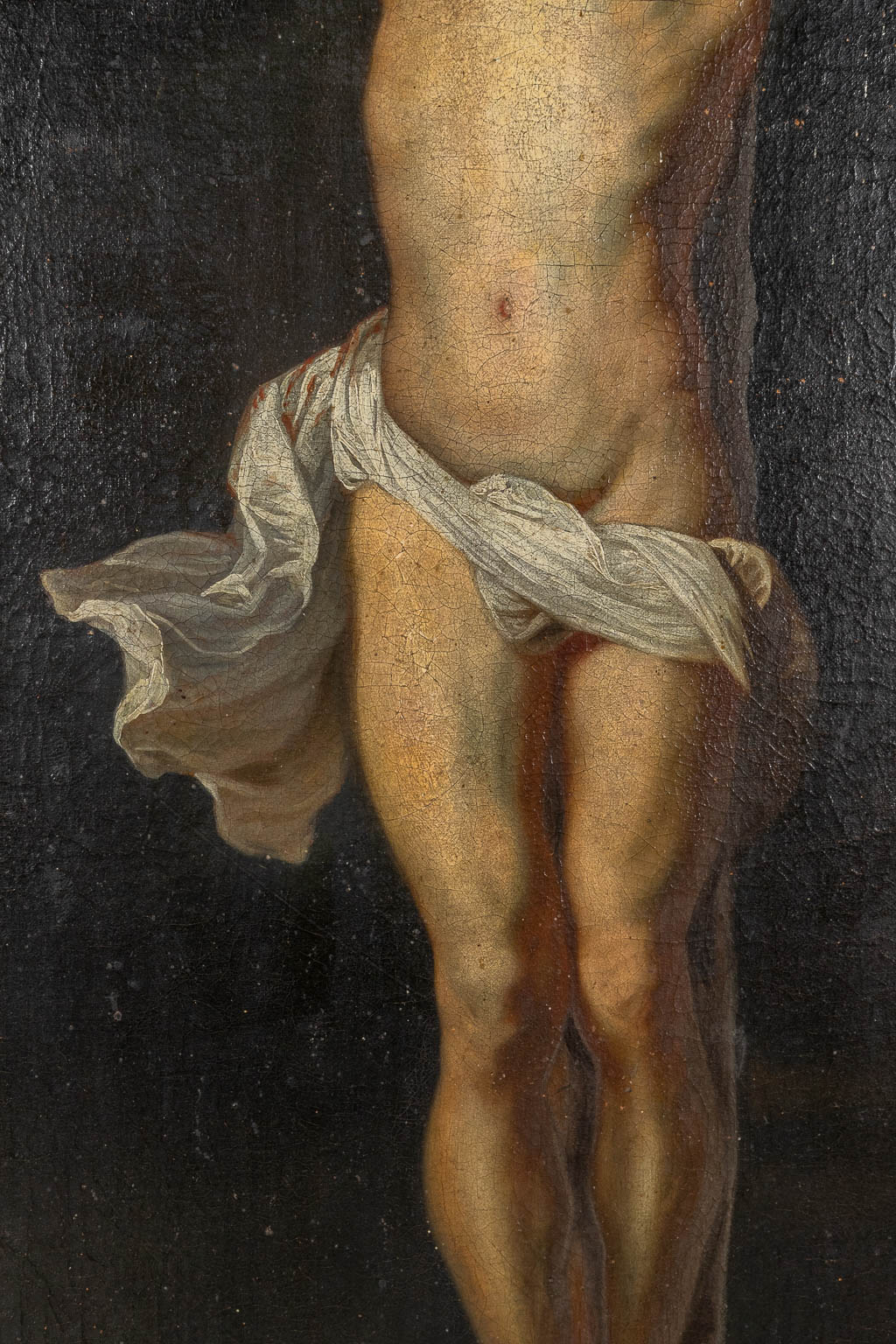 Jesus hangt aan het kruis, een schilderij, olie op doek. 19de eeuw. (W:70 x H:100 cm)
