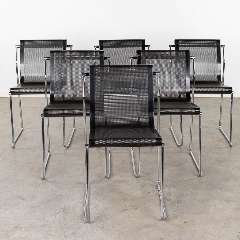 Pietro AROSIO (1946) 'Monopoli' for Airon, a set of 6 chairs. (L: 51 x W: 48 x H: 76 cm)